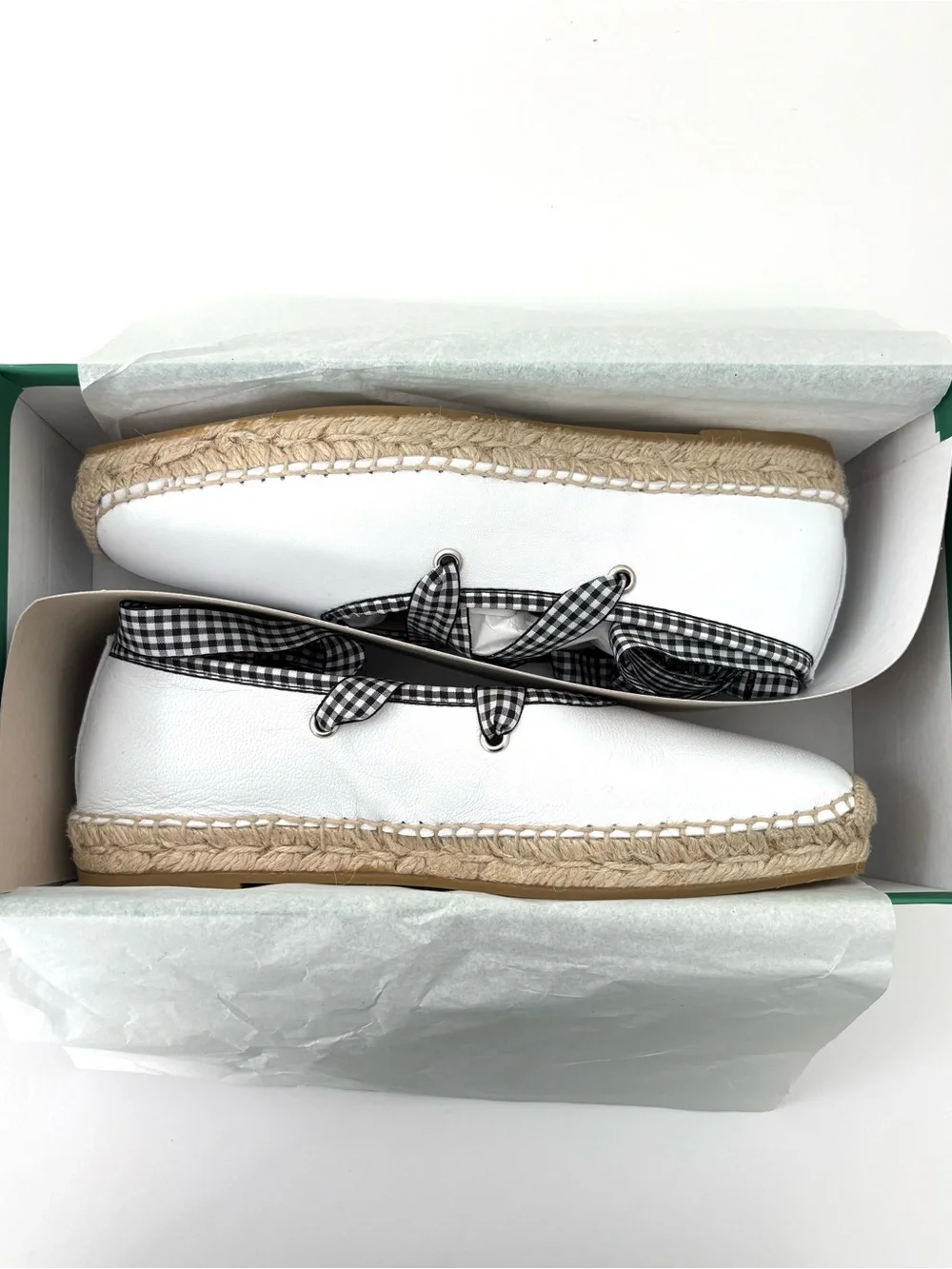 J.Crew Sophie Lace-Up Espadrilles NWT White Gingham Adjustable Ribbon Size 8